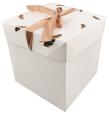 Foldable Gift Box with Ribbon L 21,5x21,5x21,5 cm Gold Feathers
