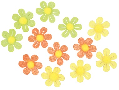 Glitter Flowers w/Sticker 3 cm, 12 pcs in polybag