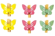 Wooden Butterflies with Clip 4 cm, 6 pcs 