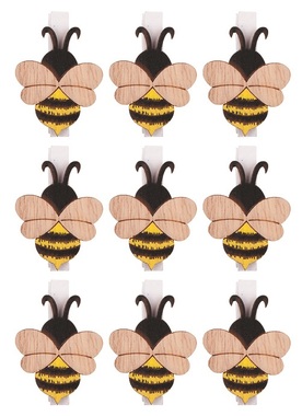 Wooden Bee on a Peg 4.5 cm, 9 pcs in a bag