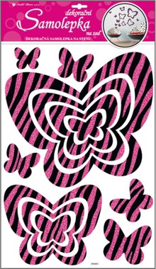 Wall Sticker 50x32 cm, Butterflies w/Pink glitter stripes