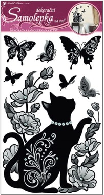 Wall Sticker 60x32 cm, Black Kitten, Glitter, Sequins
