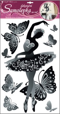Wall Sticker 60x32 cm, Black Ballet Dancer with Glitter&Sequins