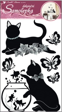 Wall Sticker 60x32 cm, Black Cats w/Aquarium