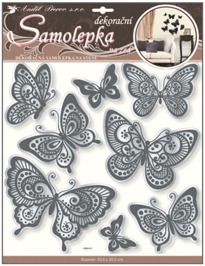 Wall Sticker 30,5x30,5cm,Mirror effect&Black Glitter Lining,Butterflies
