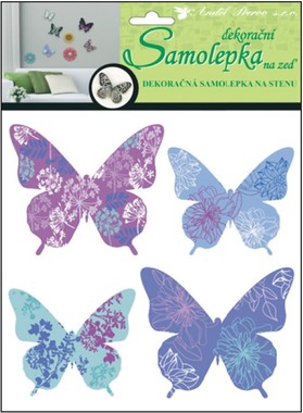 Wall Sticker 3D, 20x20x1 cm, 4 pcs, Blue-and-Purple Butterflies