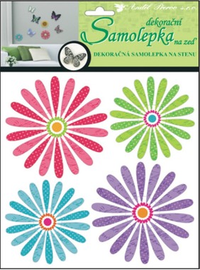 Wall Sticker 3D, 20x22x1 cm, 4 pcs, Colorful Flowers