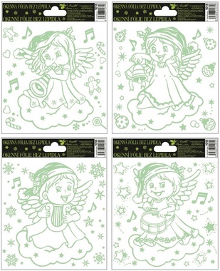 Self-Adhering Window Decoration 14 x 14 cm, Glow in the Dark, Angels