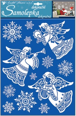 Sticker 35 x27,5 cm, White w/Snow Effect&Glitter, Angels