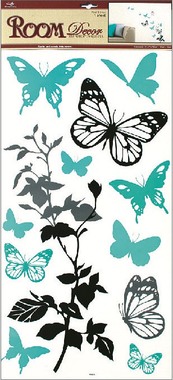 Wall Sticker 69x32 cm, black-grey&Butterflies