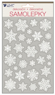 Stickers 25x14 cm, White w/Glitters Snowflakes