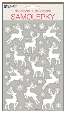 Stickers 25x14 cm, White w/Glitters Deer