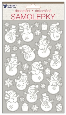 Stickers 25x14 cm, White w/Glitters Snowmen