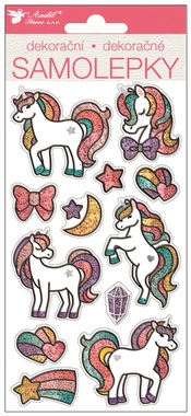 Stickers w/Glitter Unicorns 14 x 10 cm 