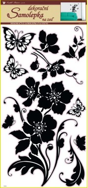 Wall Sticker 69x30 cm, black Flowers&Butterflies