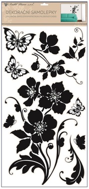 Wall Sticker 69x30 cm, black Flowers&Butterflies