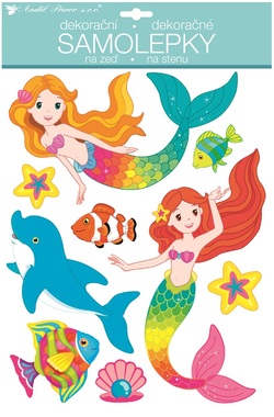 Wall Stickers w/Glitter 27,5 x 42 cm, Mermaids 
