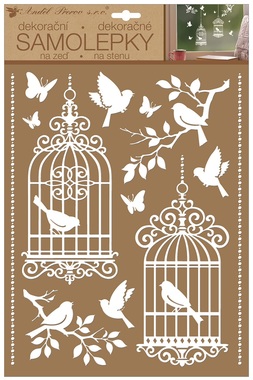 Wall Stickers w/Glitter 27,5 x 41 cm, White Bird Cages