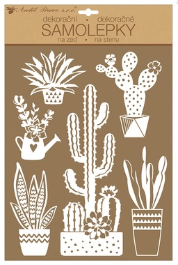 Wall Stickers w/Glitter 27,5 x 41 cm, White Cactuses