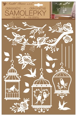 Wall Stickers w/Glitter 27,5 x 41 cm, White Bird Cages