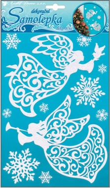 Sticker 26x18,5 cm, White w/Snow Effect&Glitter, Angels