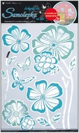 1052 Samolepky na zeď květy s modrou konturou zrcadlové, 49x29cm-1
