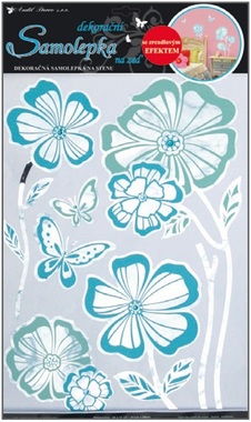 Wall Sticker 41x29 cm, Flowers w/Blue Outline, mirror