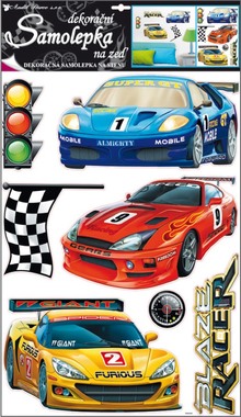 Wall Sticker 60x42 cm, Racing Cars