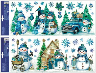 Window Cling with Glitter Snowmen 53 x 20 cm