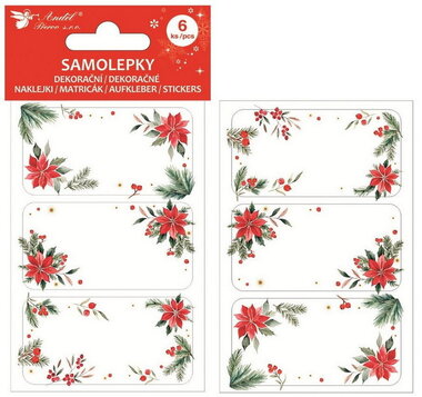 Gift Tags Stickers Poinsettia 8 x 12 cm