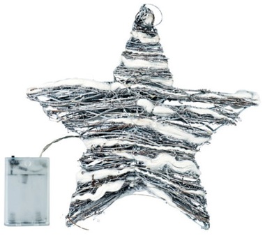 Christmas Lights Wicker Star 30x30x8cm-30 LED white+30 cm supply cord (battery operated)