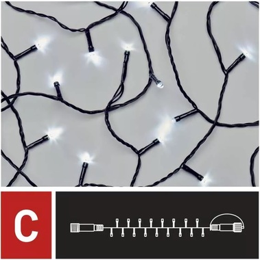 Christmas lighting – extendable string lights, 10 m, 100 LEDs, cool white + 5 cm power lead