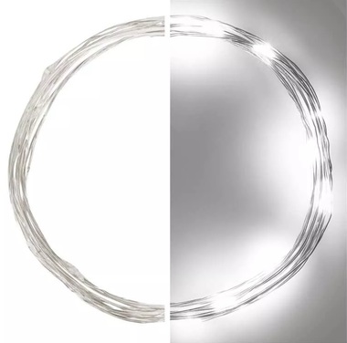 Nano string lights, silver, 1.9 m – 20 LEDs, cool white + timer