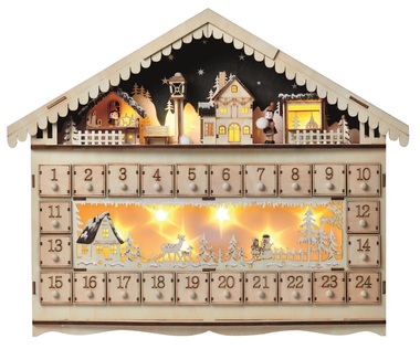 Wooden Advent Calendar 49 x 40 cm, 10 LED white warm + Timer