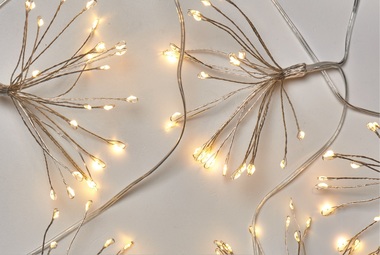 Lights, hanging 5 × nano strands, 150 LEDs, warm white + time