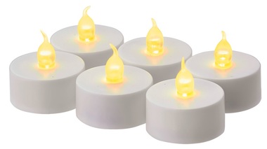 LED tealight candles, white with amber light, 3.8 × 3.8 cm, set of 6 pieces