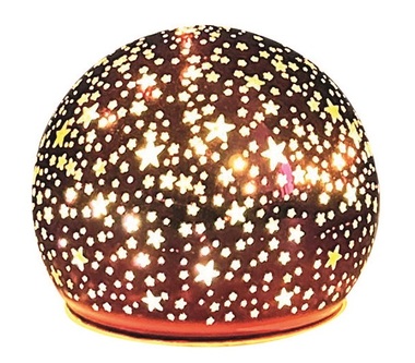 Glowing ball warm white o 10 cm with timer, 10 LED, burgundy with stars