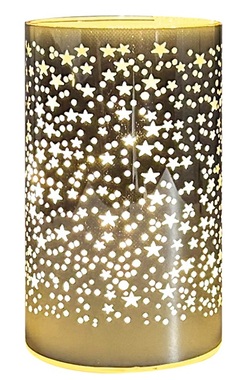 LED Light Cylinder Warm White 15 x 9 cm with Timer, 10 LED, Gold with Stars