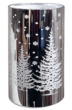 LED light cylinder warm white 15 x 9 cm with timer, 10 LED, silver with tree