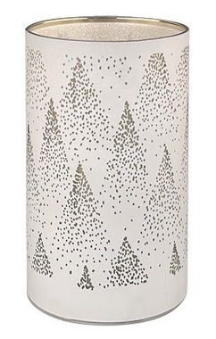 LED Light Cylinder Warm White 15 x 9 cm with Timer, 10 LED, White with Tree Motif