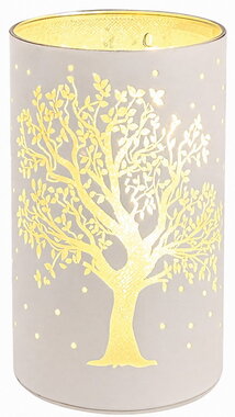 LED Light Cylinder Warm White with tree motif - gray, o 7.5 x 12.8 cm, warm white, 10 LEDs, timer