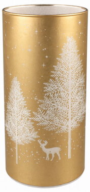 LED Light Cylinder Warm White with forest motif - gold, o 9 x 18 cm, warm white, 10 LEDs, timer