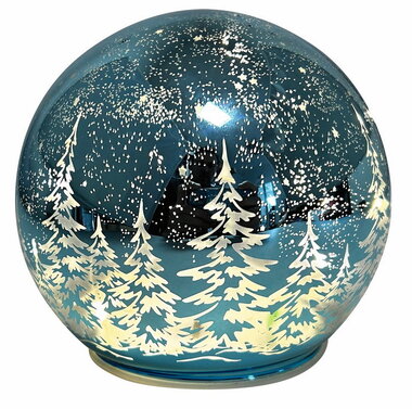 LED light ball with landscape motif - light blue gloss, o 12x11cm, warm white, 10 LEDs, timer