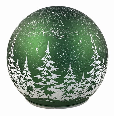 Luminous glass ball with landscape motif - green, o 12 x 11 cm, warm white, 10 LEDs, timer