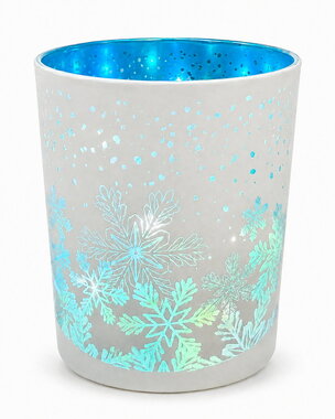 LED Light Cylinder Warm White with snowflake motif - white with blue, o 9 x 12 cm, warm white,10 LED