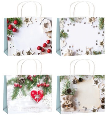 Gift Bag, Matte Paper w/Glitter size L, 32 x 26 x 12,7 cm