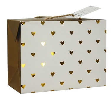 Folding Gift Bag w/Golden Hearts 18x12x9 cm