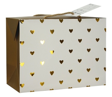 Folding Gift Bag w/Golden Hearts 23x16x11 cm