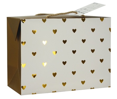 Folding Gift Bag w/Golden Hearts 27x20x13 cm