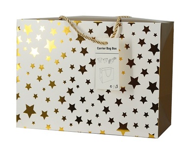 Folding Gift Bag w/Golden Stars 18x12x9 cm